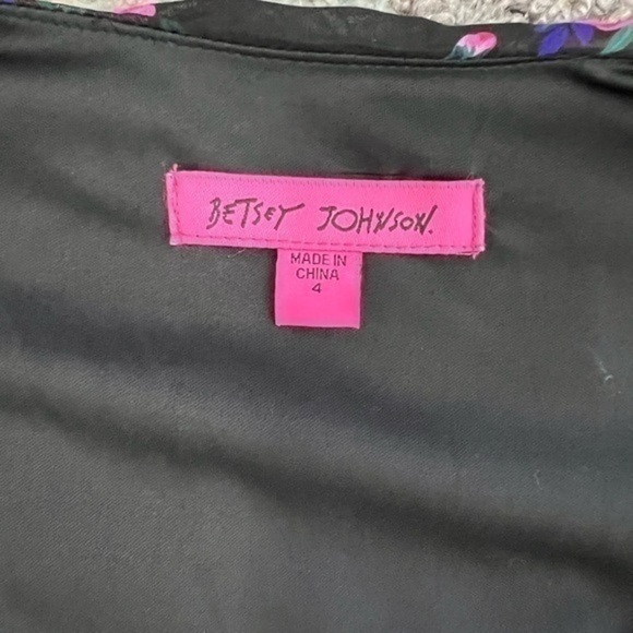 Betsey Johnson Floral Belted A-Line Dress Blue Pink Size 4 NWT V-Neck Party - Picture 13 of 14